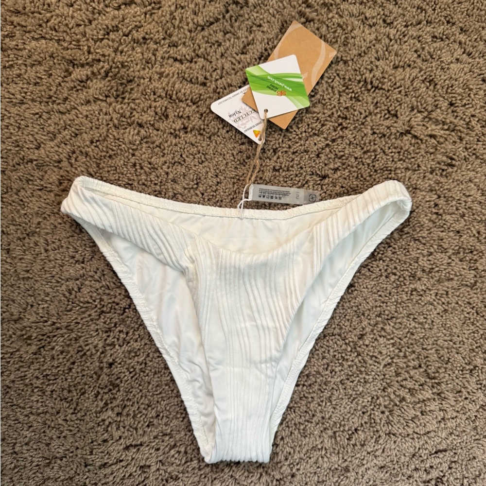 Women's White Ribbed Bikini Bottoms - Classic Low-Rise Swim
